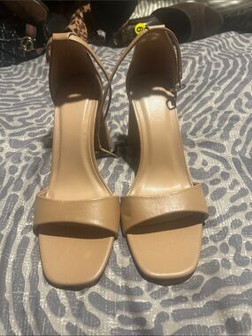 a new day Tan Open-Toe Ankle-Strap Block Heel Sandals